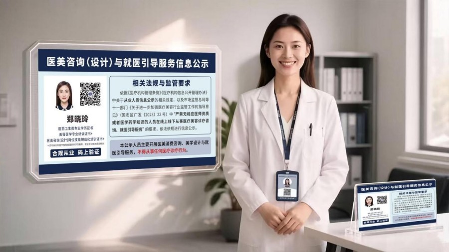 医美咨询（设计）与就医引导服务信息公示牌示例（本公示牌为合规示例，具体公示要求以属地监管部门规定为准）
